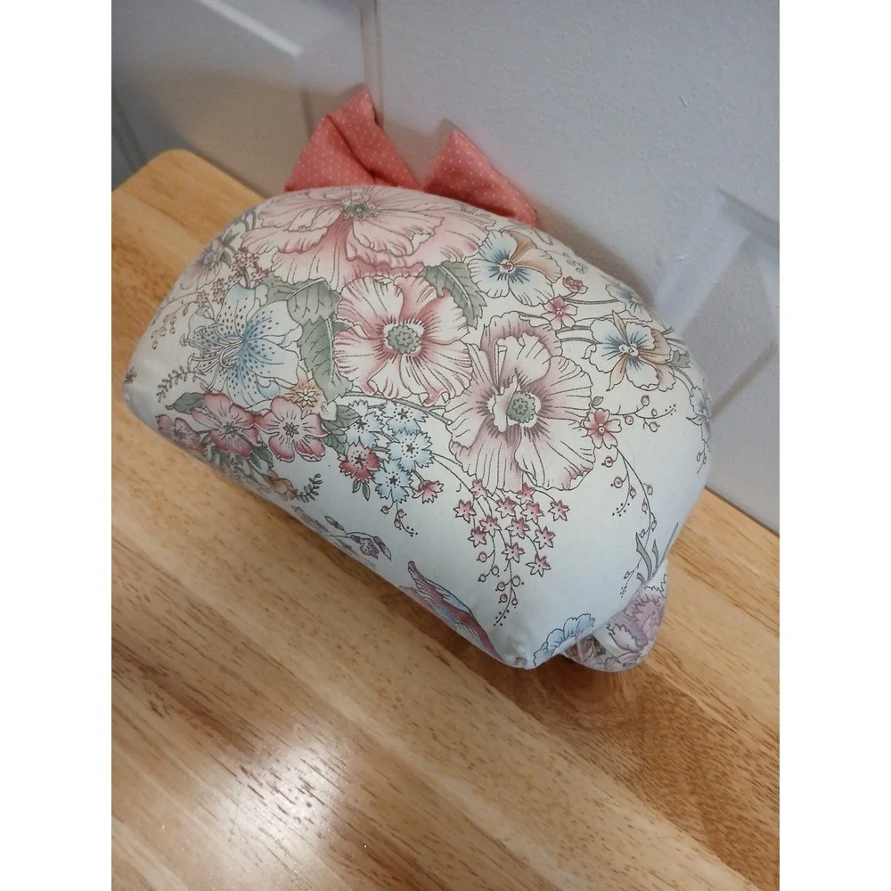 Cat Shelf Sitter Handmade Fabric Cat With Bow Doorstop Decor Sleeping Cat  8"x5" - Picture 6 of 7